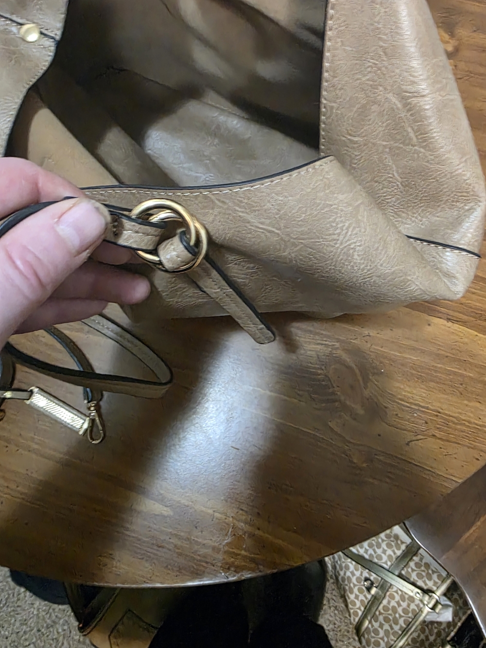 Jenn&co. 2/1 Taupe Shoulder Tote with Gold Hardware Vegan Leather - Picture 4 of 10